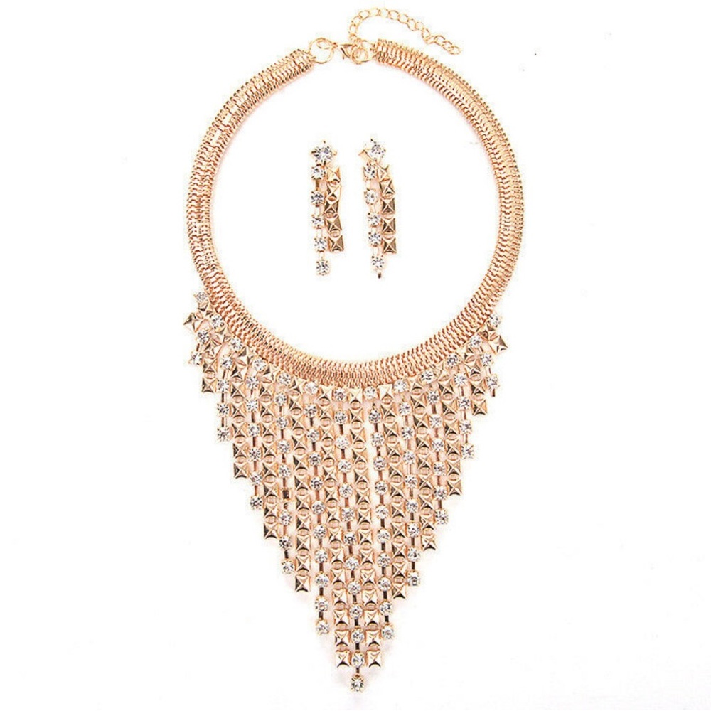 Crystal Tassel Gold Plated Jewelry Set